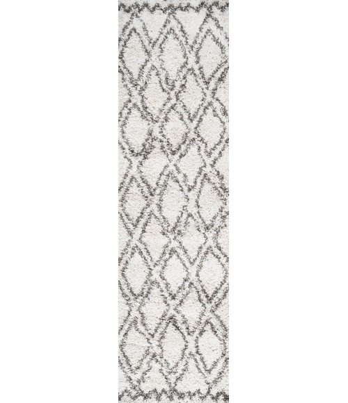 LONDON SHAG Area Rug Soller Diamond Trellis Shag Beige/Dark Gray 2 ft. x 8 ft. Runner Rug
