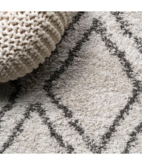 LONDON SHAG Area Rug Soller Diamond Trellis Shag Beige/Dark Gray 3 ft. x 5 ft. Area Rug