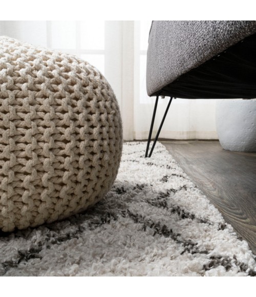 LONDON SHAG Area Rug Soller Diamond Trellis Shag Beige/Dark Gray 2 ft. x 8 ft. Runner Rug