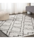 LONDON SHAG Area Rug Soller Diamond Trellis Shag Beige/Dark Gray 3 ft. x 5 ft. Area Rug