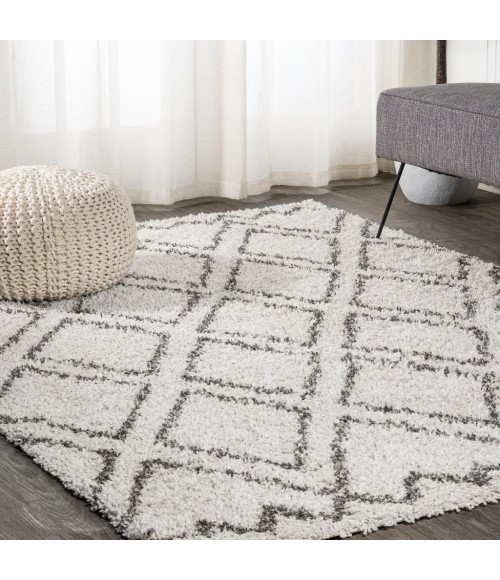 LONDON SHAG Area Rug Soller Diamond Trellis Shag Beige/Dark Gray 3 ft. x 5 ft. Area Rug