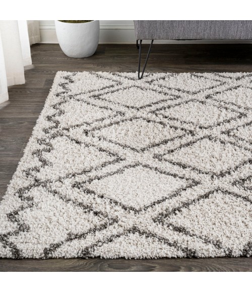 LONDON SHAG Area Rug Soller Diamond Trellis Shag Beige/Dark Gray 3 ft. x 5 ft. Area Rug