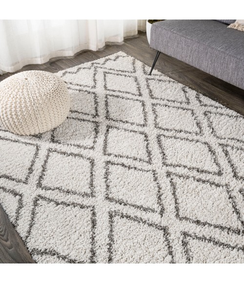 LONDON SHAG Area Rug Soller Diamond Trellis Shag Beige/Dark Gray 3 ft. x 5 ft. Area Rug