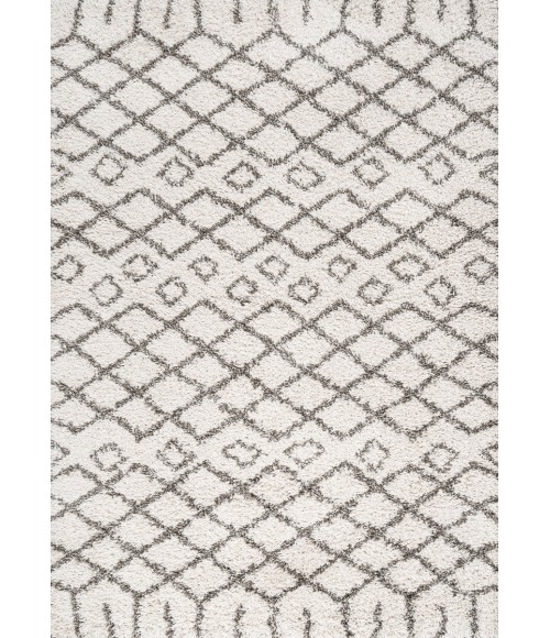 LONDON SHAG Area Rug Algaida Moroccan Diamond Shag Beige/Dark Gray 4 ft. x 6 ft. Area Rug