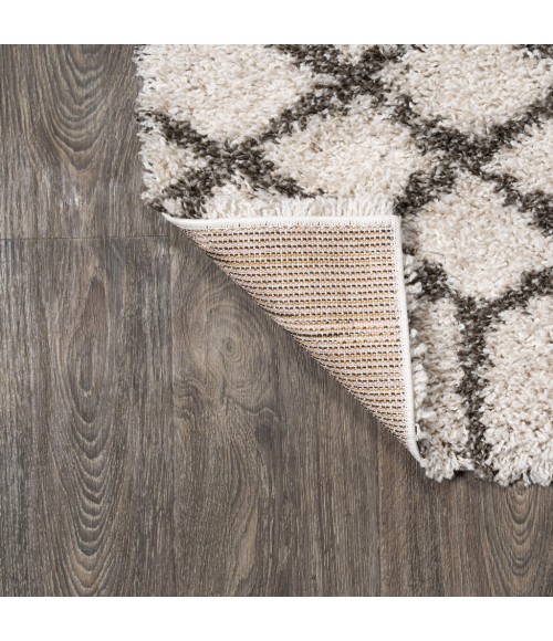 LONDON SHAG Area Rug Algaida Moroccan Diamond Shag Beige/Dark Gray 4 ft. x 6 ft. Area Rug