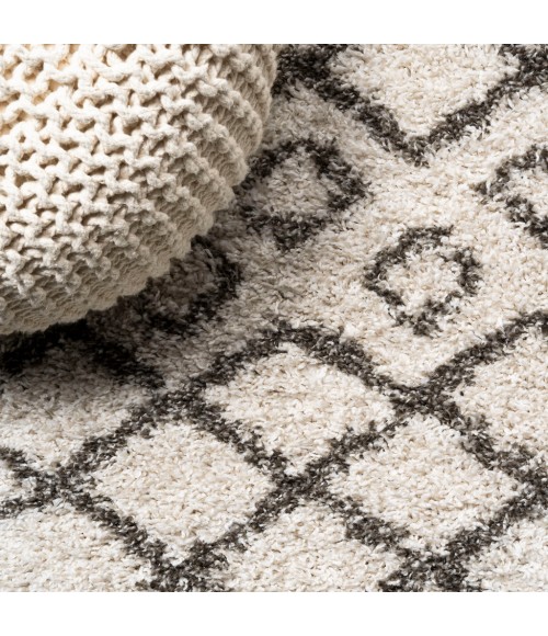 LONDON SHAG Area Rug Algaida Moroccan Diamond Shag Beige/Dark Gray 4 ft. x 6 ft. Area Rug