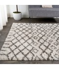 LONDON SHAG Area Rug Algaida Moroccan Diamond Shag Beige/Dark Gray 4 ft. x 6 ft. Area Rug