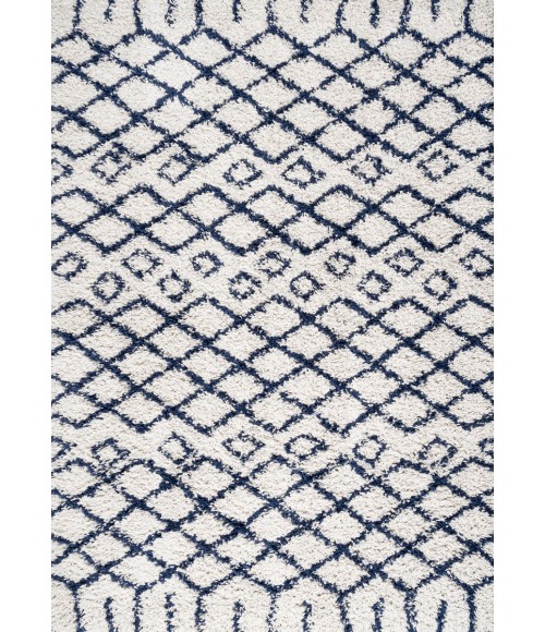 LONDON SHAG Area Rug Sineu Moroccan Diamond Shag Beige/Navy 3 ft. x 5 ft. Area Rug