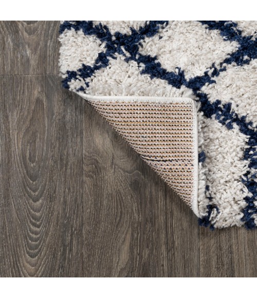 LONDON SHAG Area Rug Sineu Moroccan Diamond Shag Beige/Navy 3 ft. x 5 ft. Area Rug
