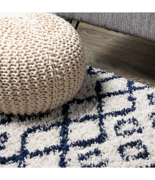 LONDON SHAG Area Rug Sineu Moroccan Diamond Shag Beige/Navy 3 ft. x 5 ft. Area Rug