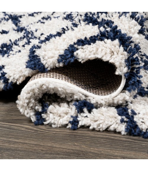 LONDON SHAG Area Rug Sineu Moroccan Diamond Shag Beige/Navy 2 ft. x 8 ft. Runner Rug