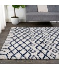 LONDON SHAG Area Rug Sineu Moroccan Diamond Shag Beige/Navy 3 ft. x 5 ft. Area Rug
