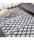 LONDON SHAG Area Rug Sineu Moroccan Diamond Shag Beige/Navy 3 ft. x 5 ft. Area Rug