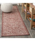 SANTA MONICA Area Rug Tela Bohemian Textured Weave Floral Red/Taupe 2 ft. x 8 ft. Indoor/Outdoor Runner Rug