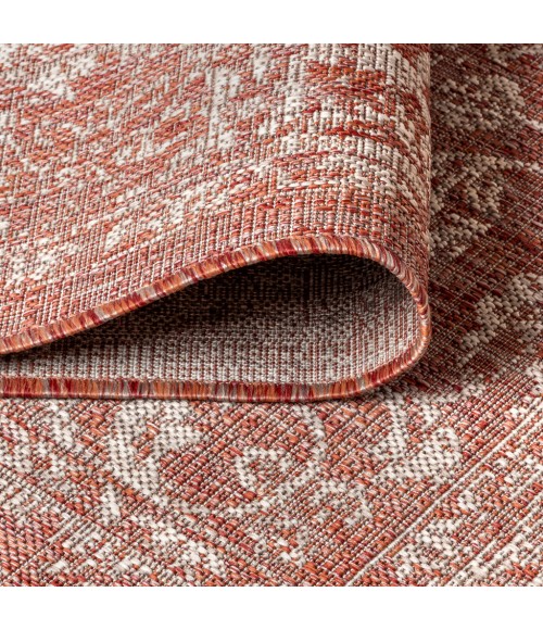 SANTA MONICA Area Rug Tela Bohemian Textured Weave Floral Red/Taupe 2 ft. x 8 ft. Indoor/Outdoor Runner Rug