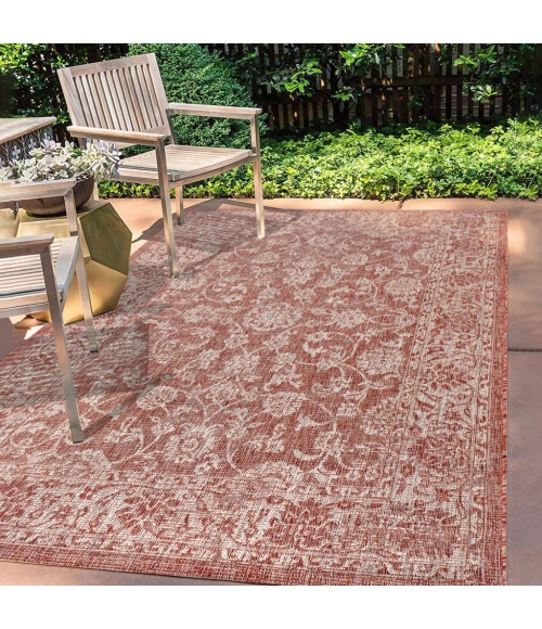 Tela Bohemian Textured Weave Floral Red/Taupe 4 ft. x 6 ft. Indoor/Outdoor Area Rug