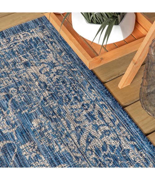 SANTA MONICA Area Rug Tela Bohemian Textured Weave Floral Navy/Gray 8 ft. x 10 ft. Indoor/Outdoor Area Rug
