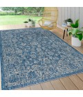 SANTA MONICA Area Rug Tela Bohemian Textured Weave Floral Navy/Gray 8 ft. x 10 ft. Indoor/Outdoor Area Rug