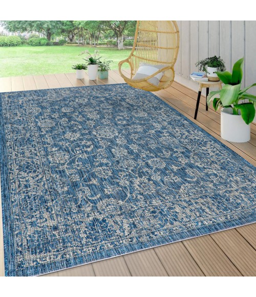 SANTA MONICA Area Rug Tela Bohemian Textured Weave Floral Navy/Gray 8 ft. x 10 ft. Indoor/Outdoor Area Rug