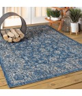 SANTA MONICA Area Rug Tela Bohemian Textured Weave Floral Navy/Gray 8 ft. x 10 ft. Indoor/Outdoor Area Rug
