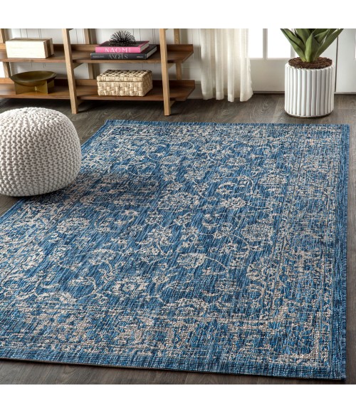 SANTA MONICA Area Rug Tela Bohemian Textured Weave Floral Navy/Gray 8 ft. x 10 ft. Indoor/Outdoor Area Rug