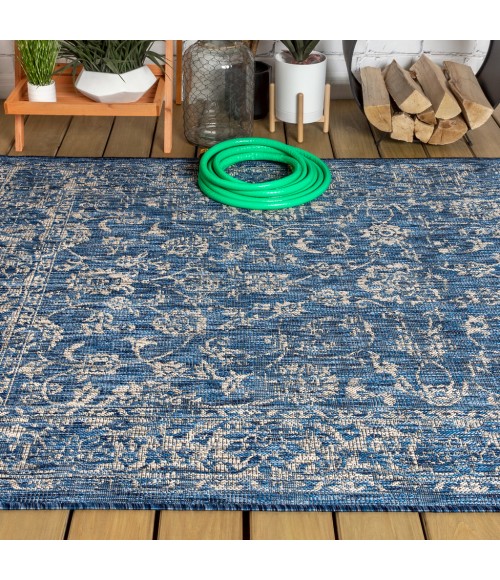 SANTA MONICA Area Rug Tela Bohemian Textured Weave Floral Navy/Gray 8 ft. x 10 ft. Indoor/Outdoor Area Rug