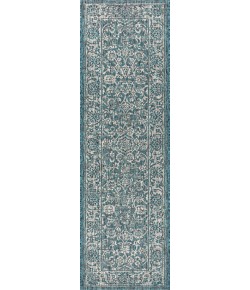 Jonathany Santa Monica SMB100C Teal/Gray Area Rug 2 ft. 2 in. X 10 ft. Runner