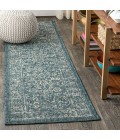 SANTA MONICA Area Rug Tela Bohemian Textured Weave Floral Teal/Gray 2 ft. x 10 ft. Indoor/Outdoor Runner Rug