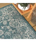 SANTA MONICA Area Rug Tela Bohemian Textured Weave Floral Teal/Gray 8 ft. x 10 ft. Indoor/Outdoor Area Rug