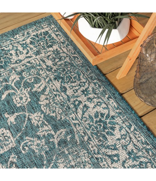 SANTA MONICA Area Rug Tela Bohemian Textured Weave Floral Teal/Gray 8 ft. x 10 ft. Indoor/Outdoor Area Rug