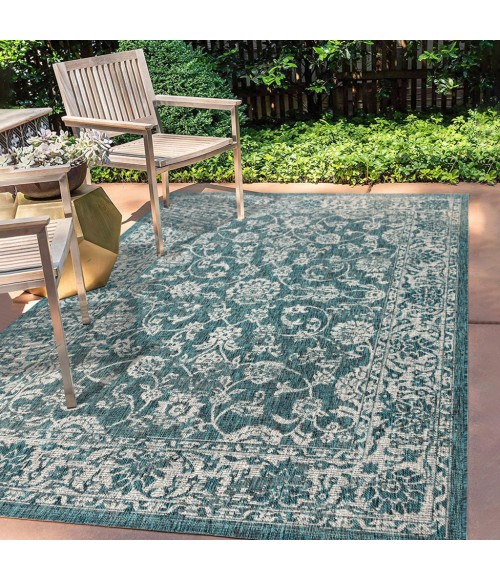SANTA MONICA Area Rug Tela Bohemian Textured Weave Floral Teal/Gray 8 ft. x 10 ft. Indoor/Outdoor Area Rug