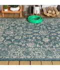 SANTA MONICA Area Rug Tela Bohemian Textured Weave Floral Teal/Gray 8 ft. x 10 ft. Indoor/Outdoor Area Rug