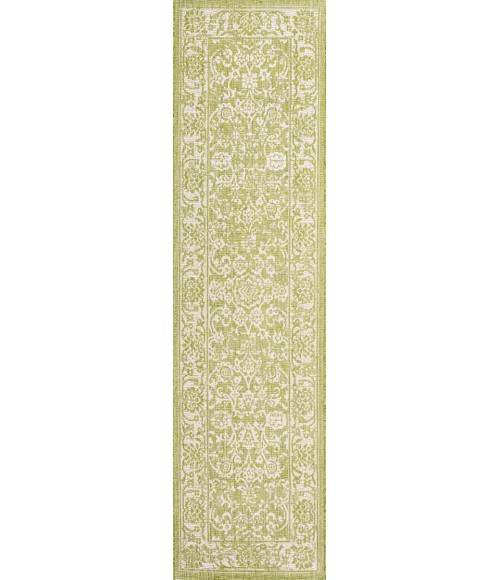 SANTA MONICA Area Rug Tela Bohemian Textured Weave Floral Green/Cream 2 ft. x 10 ft. Indoor/Outdoor Runner Rug
