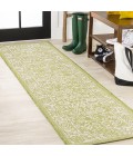 SANTA MONICA Area Rug Tela Bohemian Textured Weave Floral Green/Cream 2 ft. x 10 ft. Indoor/Outdoor Runner Rug