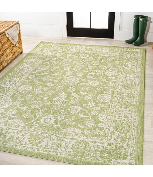 SANTA MONICA Area Rug Tela Bohemian Textured Weave Floral Green/Cream 9 ft. x 12 ft. Indoor/Outdoor Area Rug