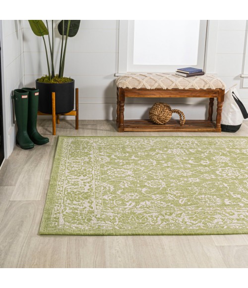 SANTA MONICA Area Rug Tela Bohemian Textured Weave Floral Green/Cream 9 ft. x 12 ft. Indoor/Outdoor Area Rug