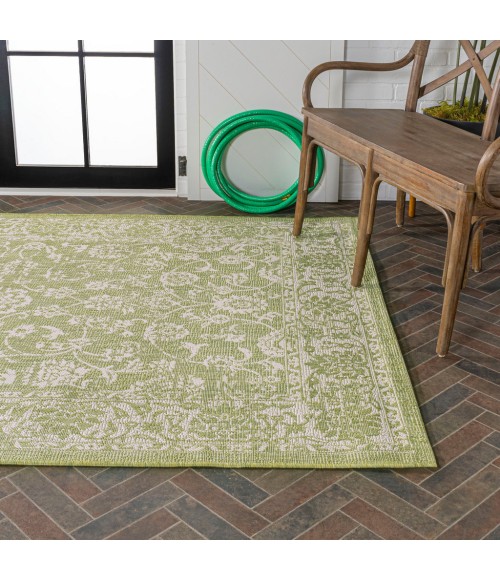 SANTA MONICA Area Rug Tela Bohemian Textured Weave Floral Green/Cream 9 ft. x 12 ft. Indoor/Outdoor Area Rug