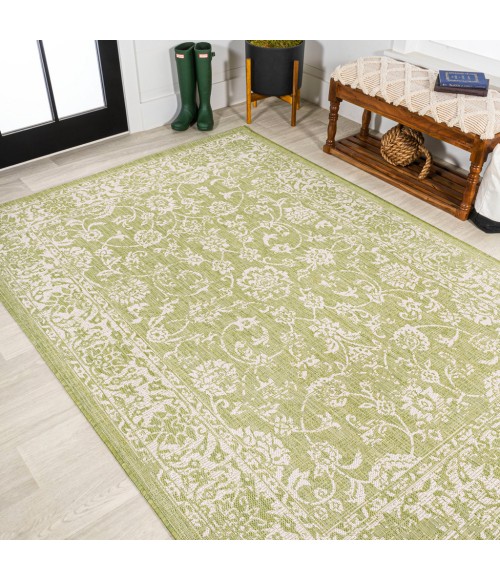 SANTA MONICA Area Rug Tela Bohemian Textured Weave Floral Green/Cream 9 ft. x 12 ft. Indoor/Outdoor Area Rug