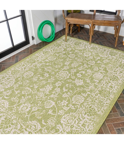 SANTA MONICA Area Rug Tela Bohemian Textured Weave Floral Green/Cream 9 ft. x 12 ft. Indoor/Outdoor Area Rug