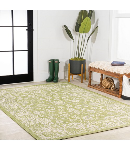 SANTA MONICA Area Rug Tela Bohemian Textured Weave Floral Green/Cream 9 ft. x 12 ft. Indoor/Outdoor Area Rug