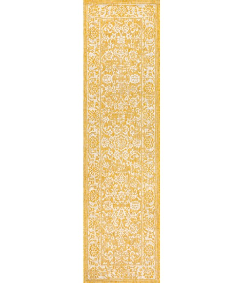 SANTA MONICA Area Rug Tela Bohemian Textured Weave Floral Yellow/Cream 2 ft. x 8 ft. Indoor/Outdoor Runner Rug