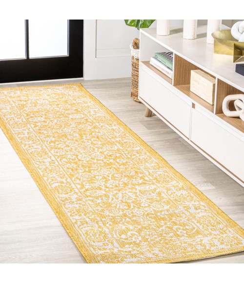 SANTA MONICA Area Rug Tela Bohemian Textured Weave Floral Yellow/Cream 2 ft. x 8 ft. Indoor/Outdoor Runner Rug