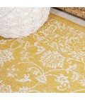 SANTA MONICA Area Rug Tela Bohemian Textured Weave Floral Yellow/Cream 5' Round Indoor/Outdoor Area Rug