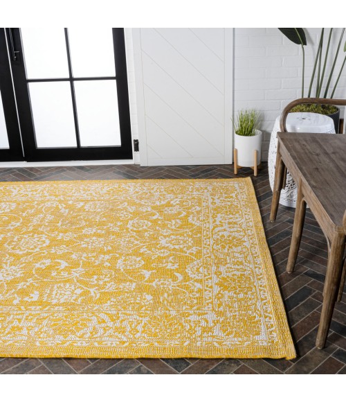 Tela Bohemian Textured Weave Floral Yellow/Cream 3 ft. x 5 ft. Indoor/Outdoor Area Rug