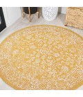 SANTA MONICA Area Rug Tela Bohemian Textured Weave Floral Yellow/Cream 5' Round Indoor/Outdoor Area Rug