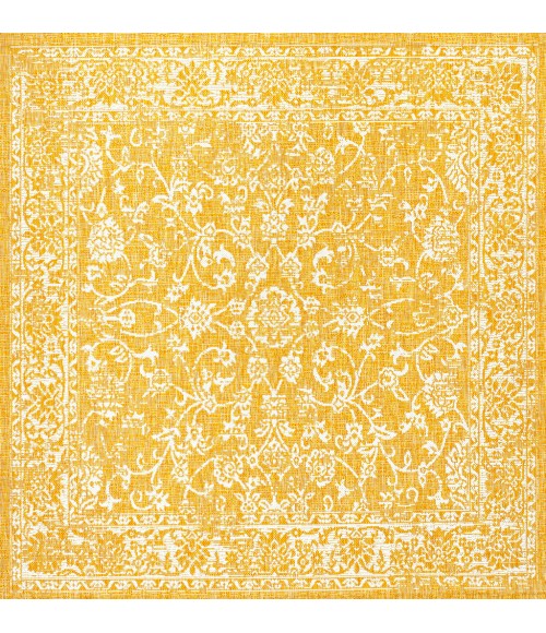 Tela Bohemian Textured Weave Floral Yellow/Cream 5' Square Indoor/Outdoor Area Rug