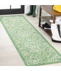 SANTA MONICA Area Rug Tela Bohemian Textured Weave Floral Cream/Green 2 ft. x 8 ft. Indoor/Outdoor Runner Rug