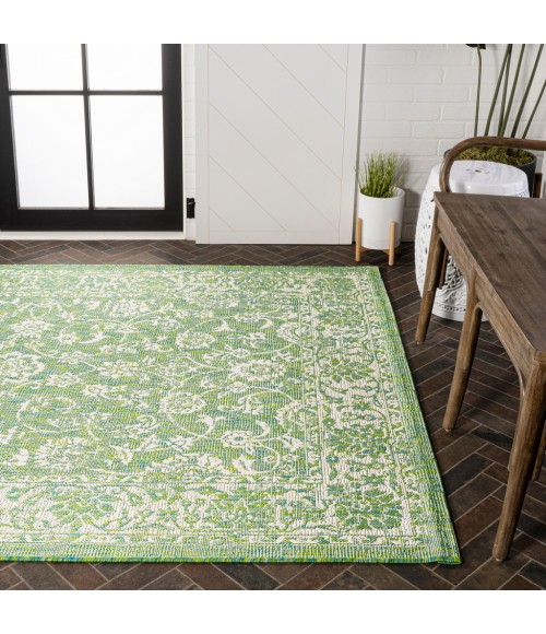 SANTA MONICA Area Rug Tela Bohemian Textured Weave Floral Cream/Green 8 ft. x 10 ft. Indoor/Outdoor Area Rug