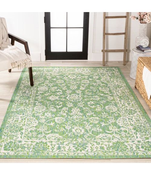 SANTA MONICA Area Rug Tela Bohemian Textured Weave Floral Cream/Green 8 ft. x 10 ft. Indoor/Outdoor Area Rug