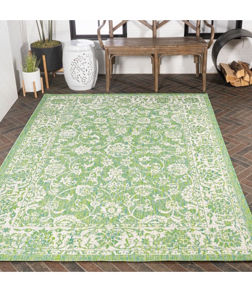 SANTA MONICA Area Rug Tela Bohemian Textured Weave Floral Cream/Green 8 ft. x 10 ft. Indoor/Outdoor Area Rug